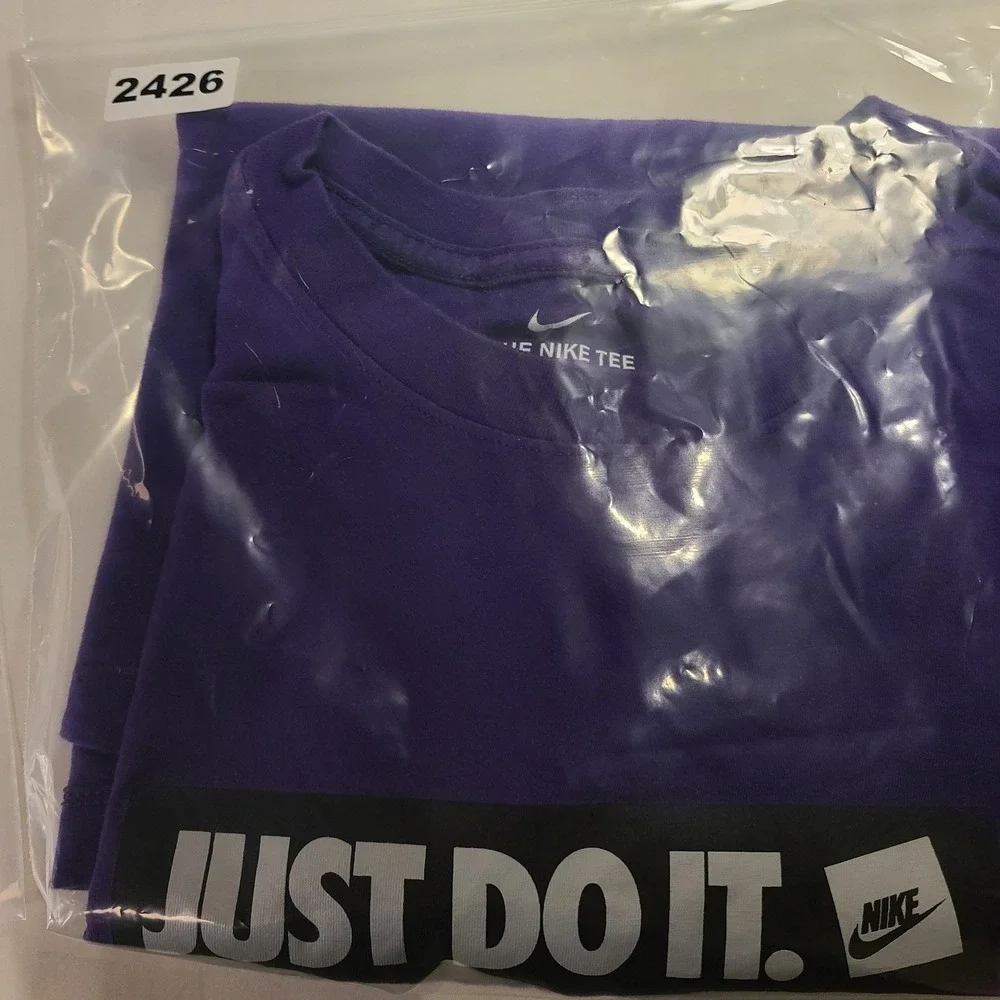 Nike Just Do It Graphic T-Shirt Men's Large Purple Box Logo Cotton Short sleeve
